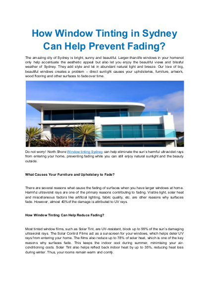 How Window Tinting in Sydney Can Help Prevent Fading? | edocr